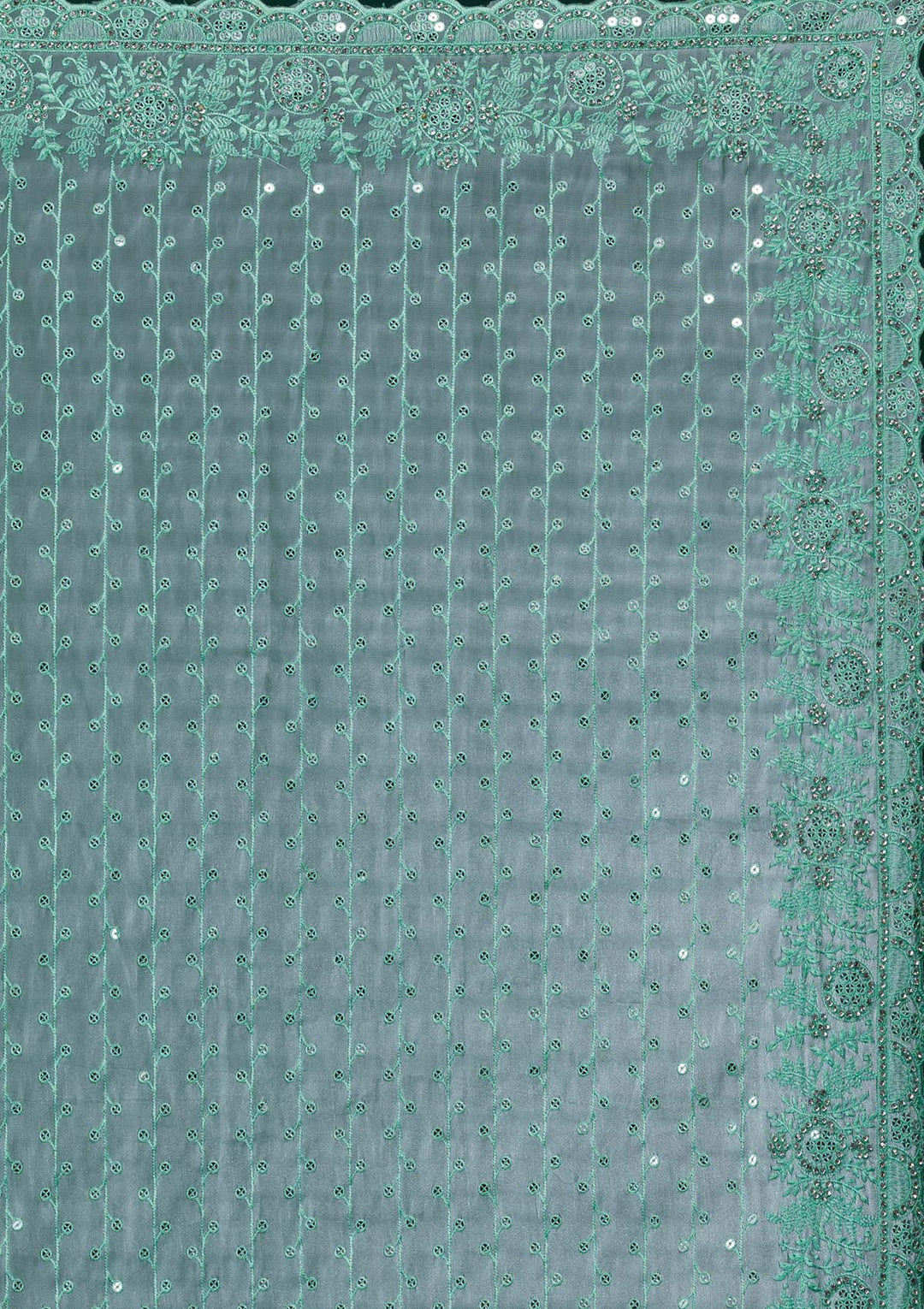 Sea Green Silver Stonework Georgette Saree-Koskii