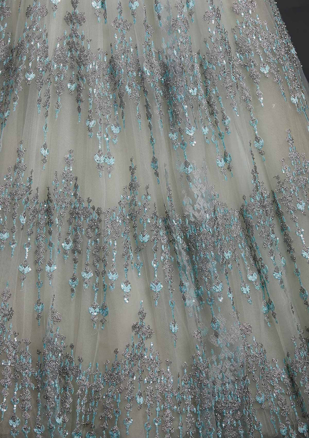 Sea Green Silver Stonework Net Designer Gown - koskii