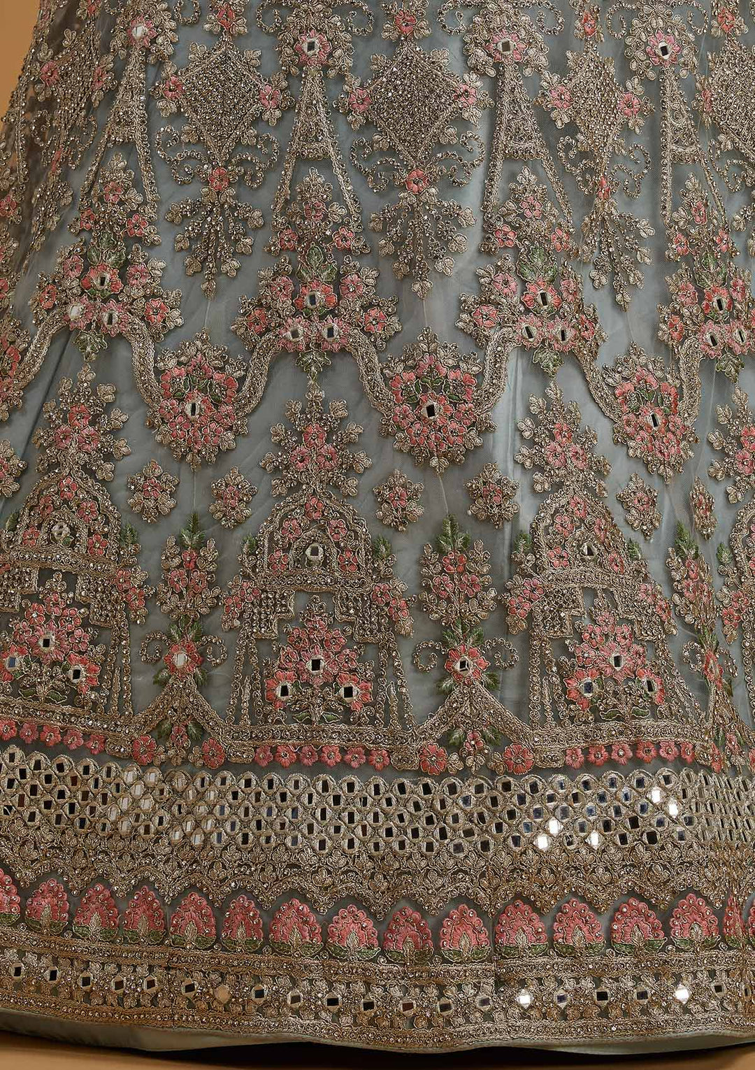 Sea Green Silver Stonework Net Designer Semi-Stitched Lehenga - koskii