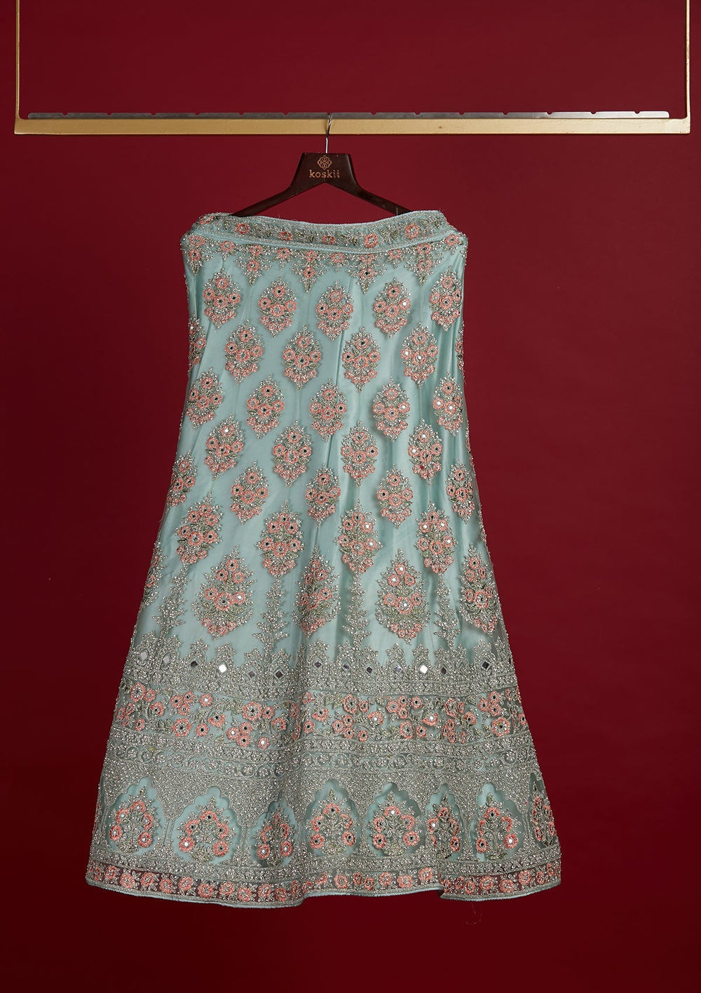 Sea Green Silver Stonework Net Designer Semi-Stitched Lehenga - Koskii