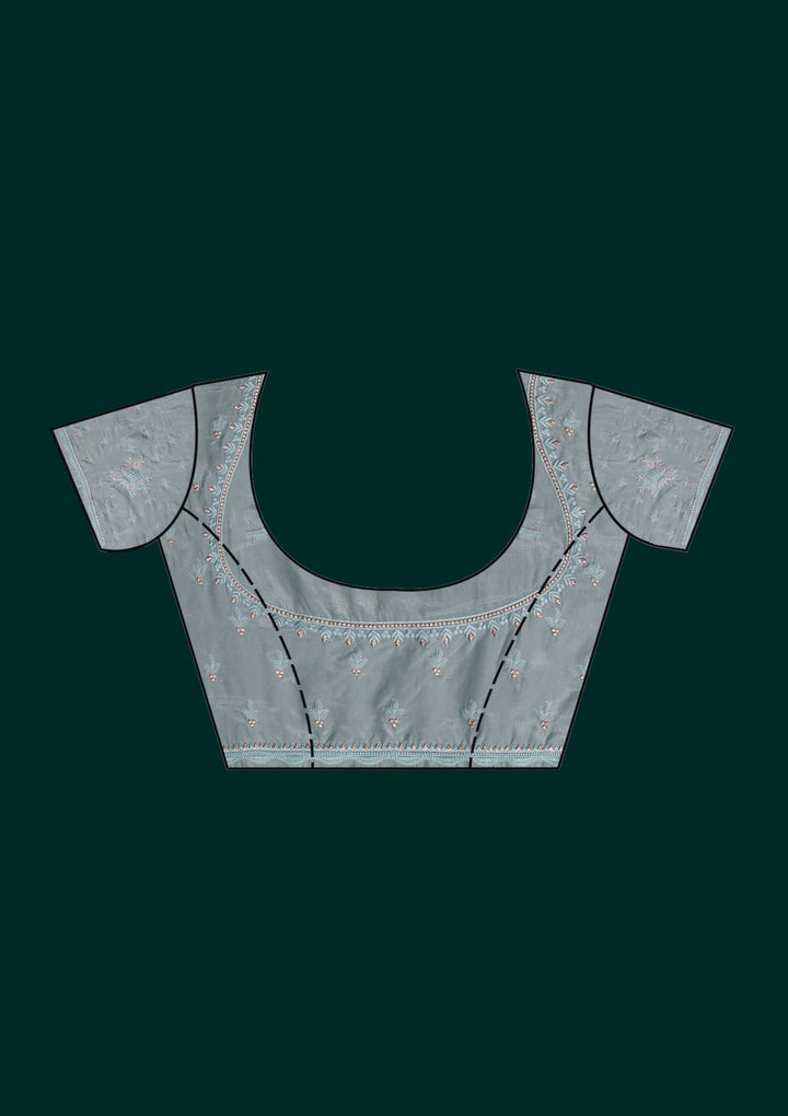 Sea Green Silver Stonework Tissue Saree - Koskii