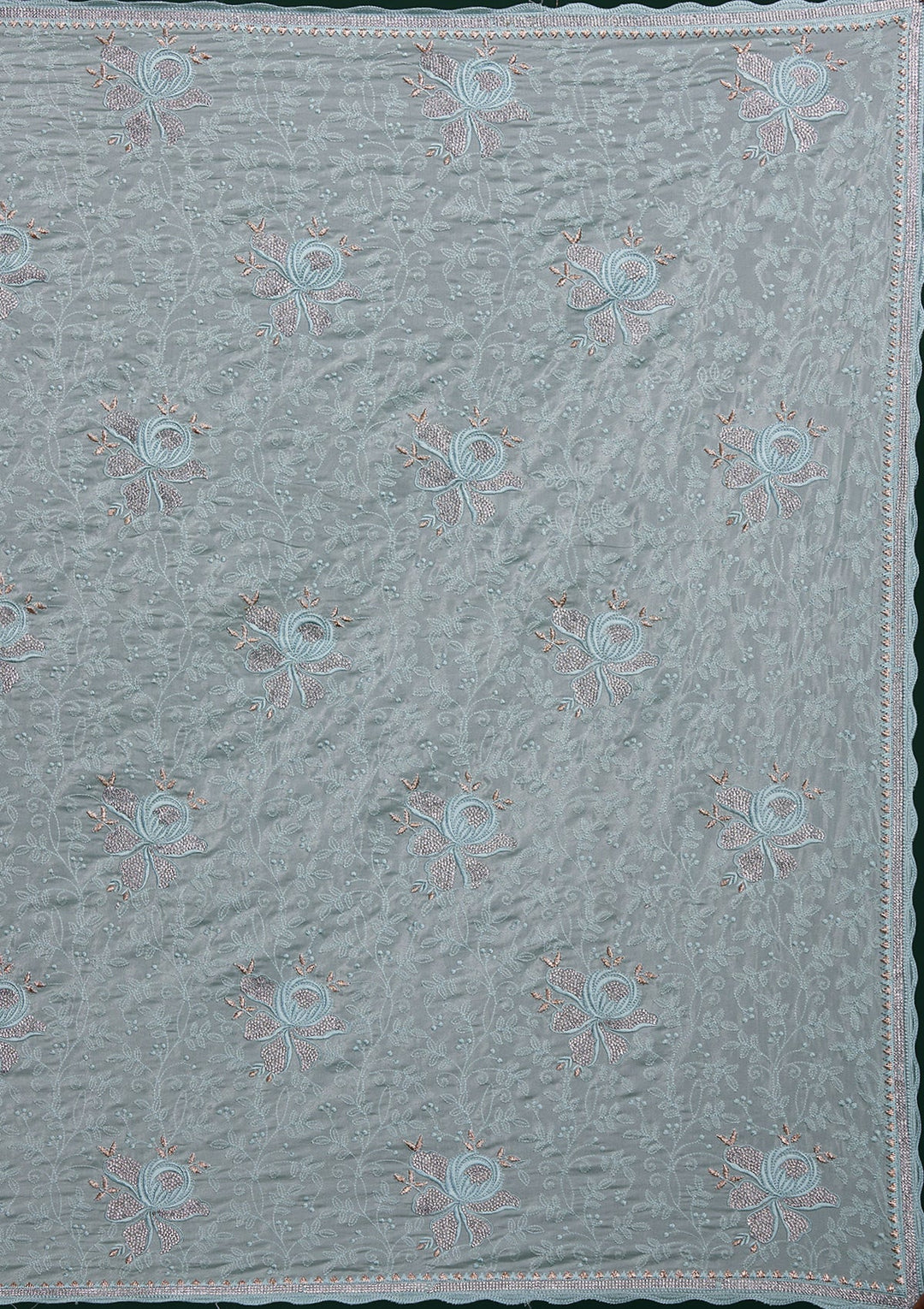 Sea Green Silver Stonework Tissue Saree - Koskii