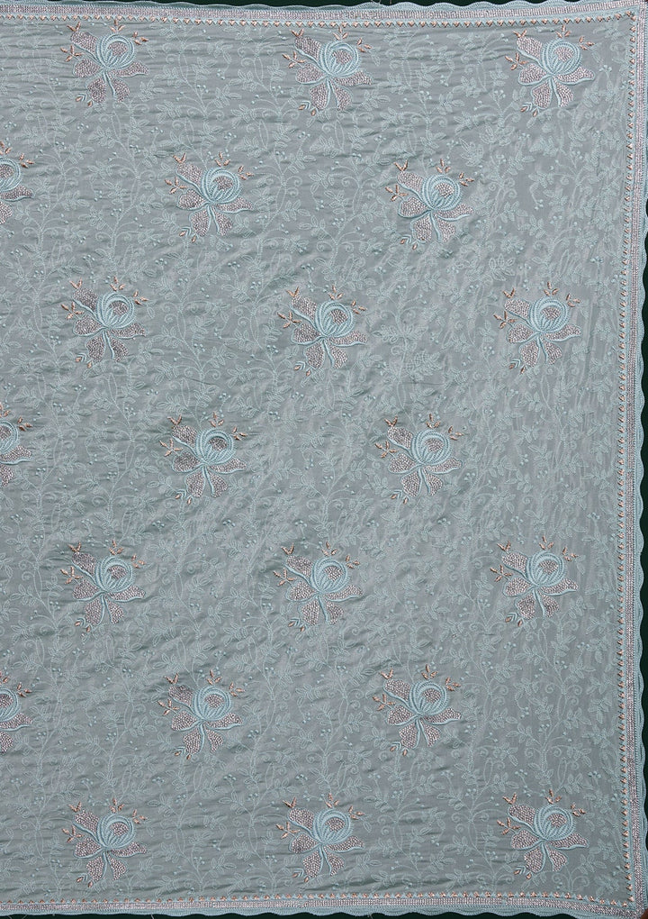 Sea Green Silver Stonework Tissue Saree - Koskii