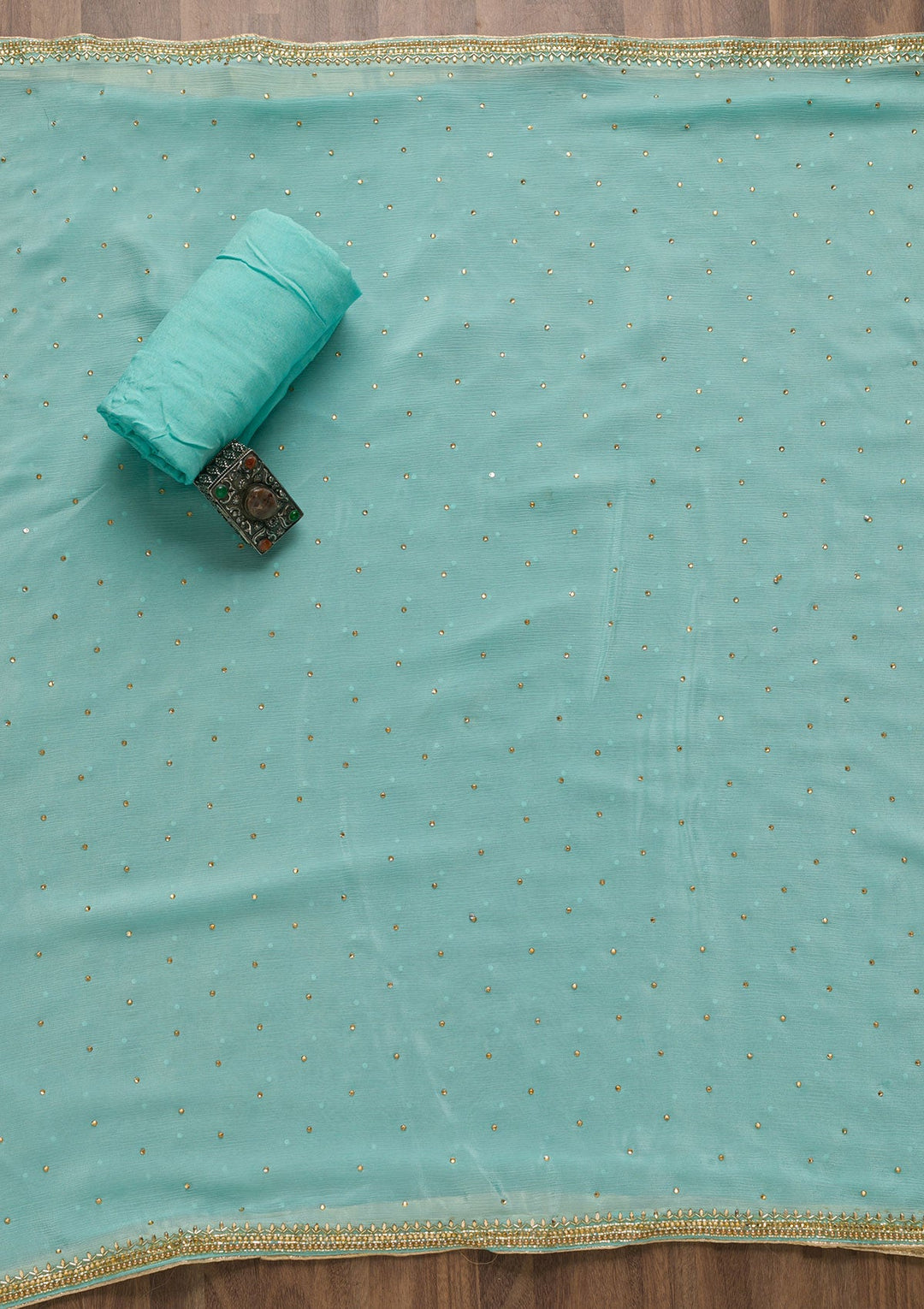 Sea Green Stonework Chanderi Unstitched Salwar Suit-Koskii