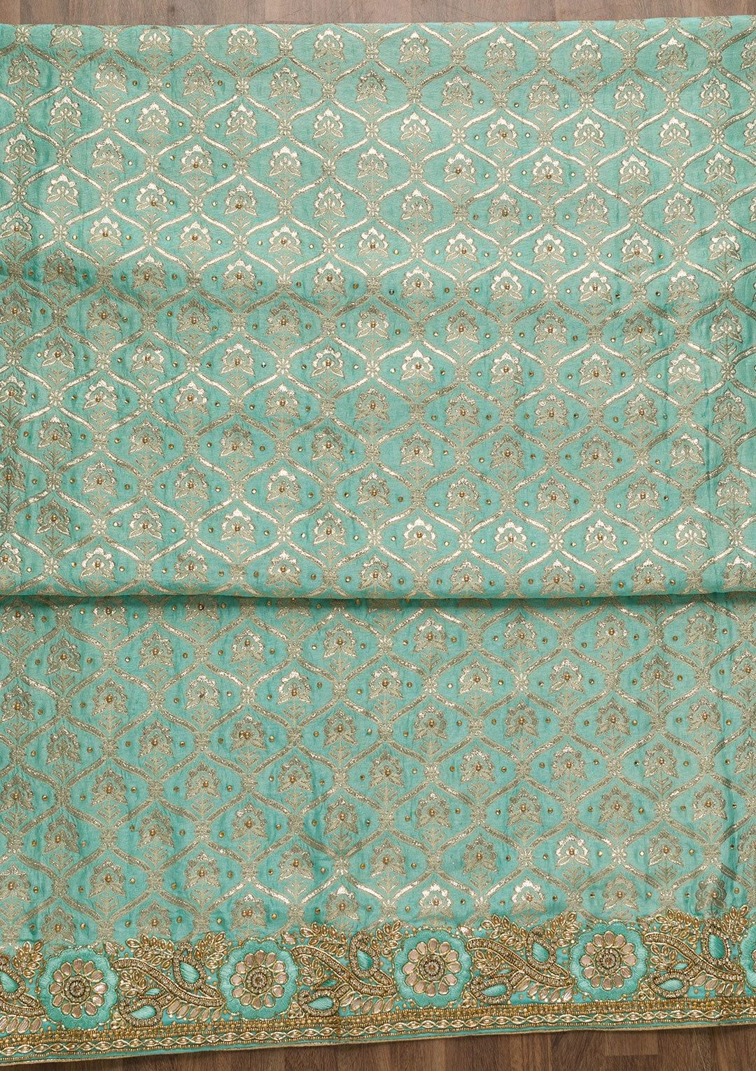 Sea Green Stonework Chanderi Unstitched Salwar Suit-Koskii