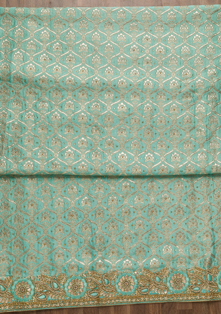 Sea Green Stonework Chanderi Unstitched Salwar Suit-Koskii