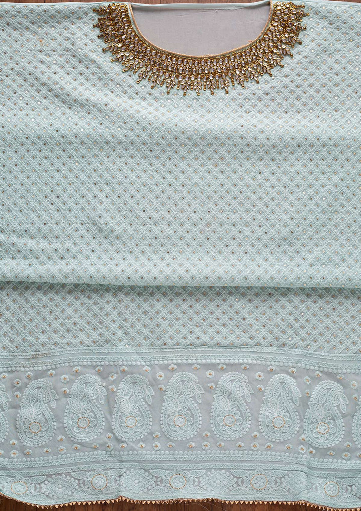 Sky Blue Stonework Georgette Unstitched Salwar Suit - Koskii