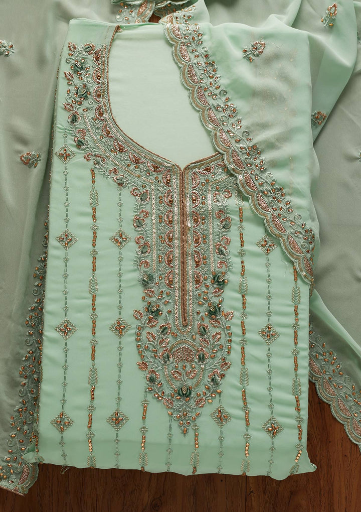 Sea Green Stonework Georgette Designer Unstitched Salwar Suit - koskii