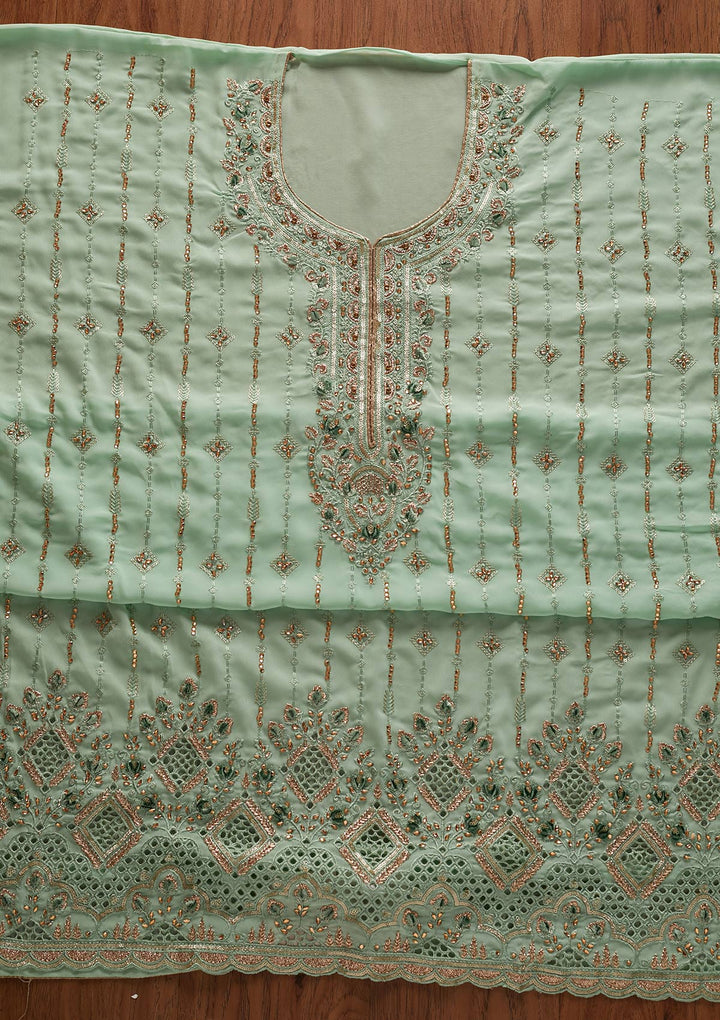 Sea Green Stonework Georgette Designer Unstitched Salwar Suit - koskii