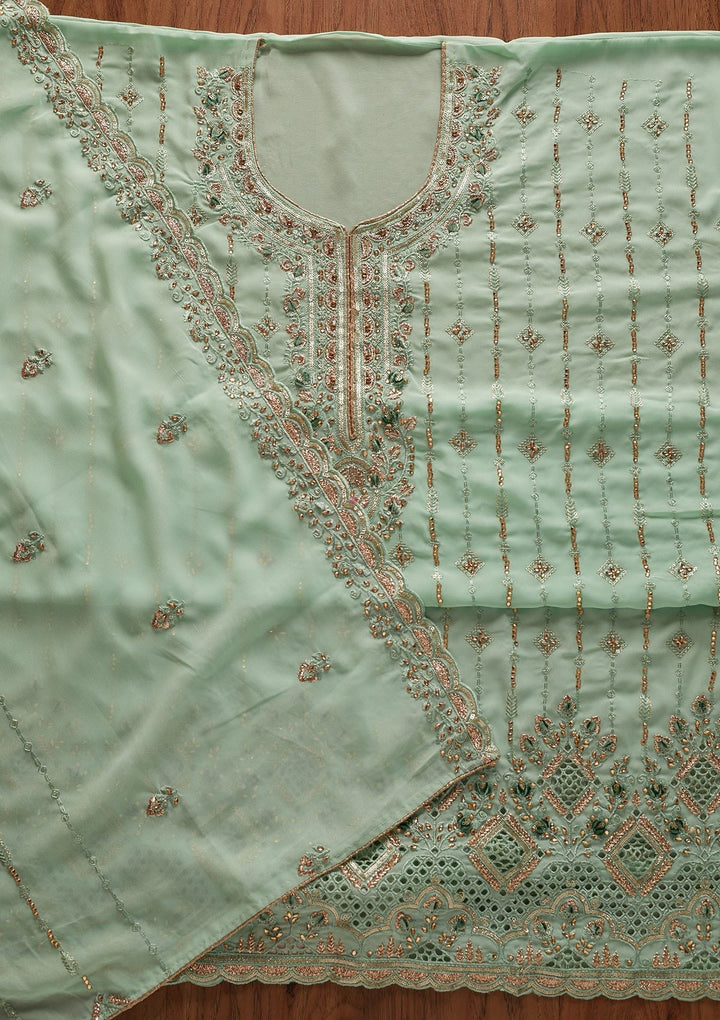 Sea Green Stonework Georgette Designer Unstitched Salwar Suit - koskii