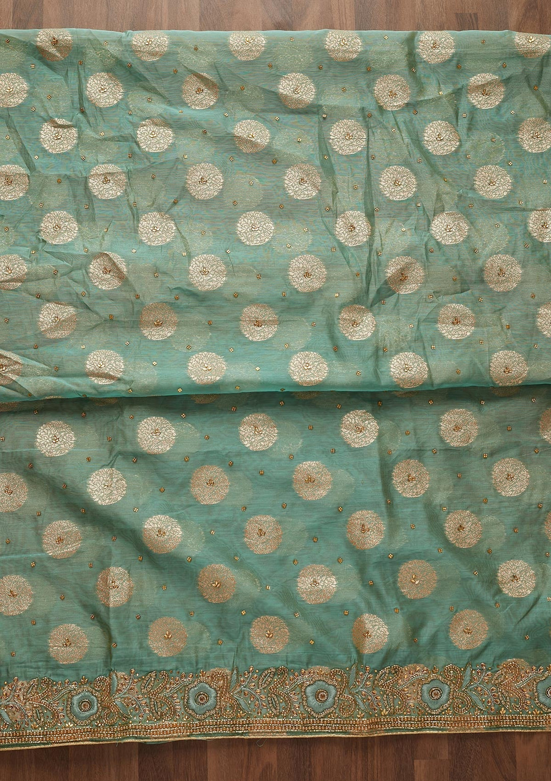 Sea Green Stonework Georgette Designer Unstitched Salwar Suit - Koskii