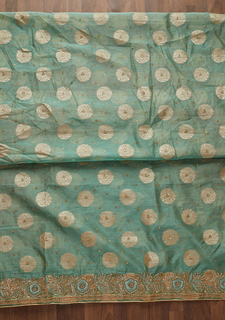Sea Green Stonework Georgette Designer Unstitched Salwar Suit - Koskii