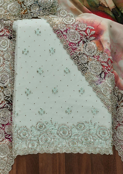 Sea Green Stonework Georgette Unstitched Salwar Suit - Koskii