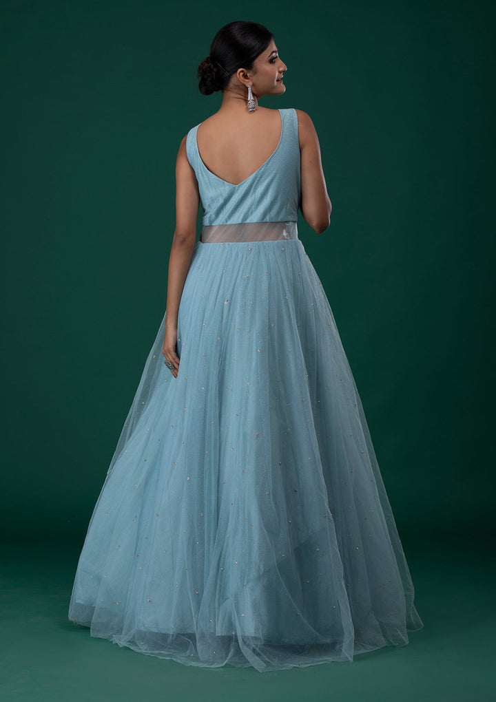 Sea Green Stonework Net Designer Gown-Koskii