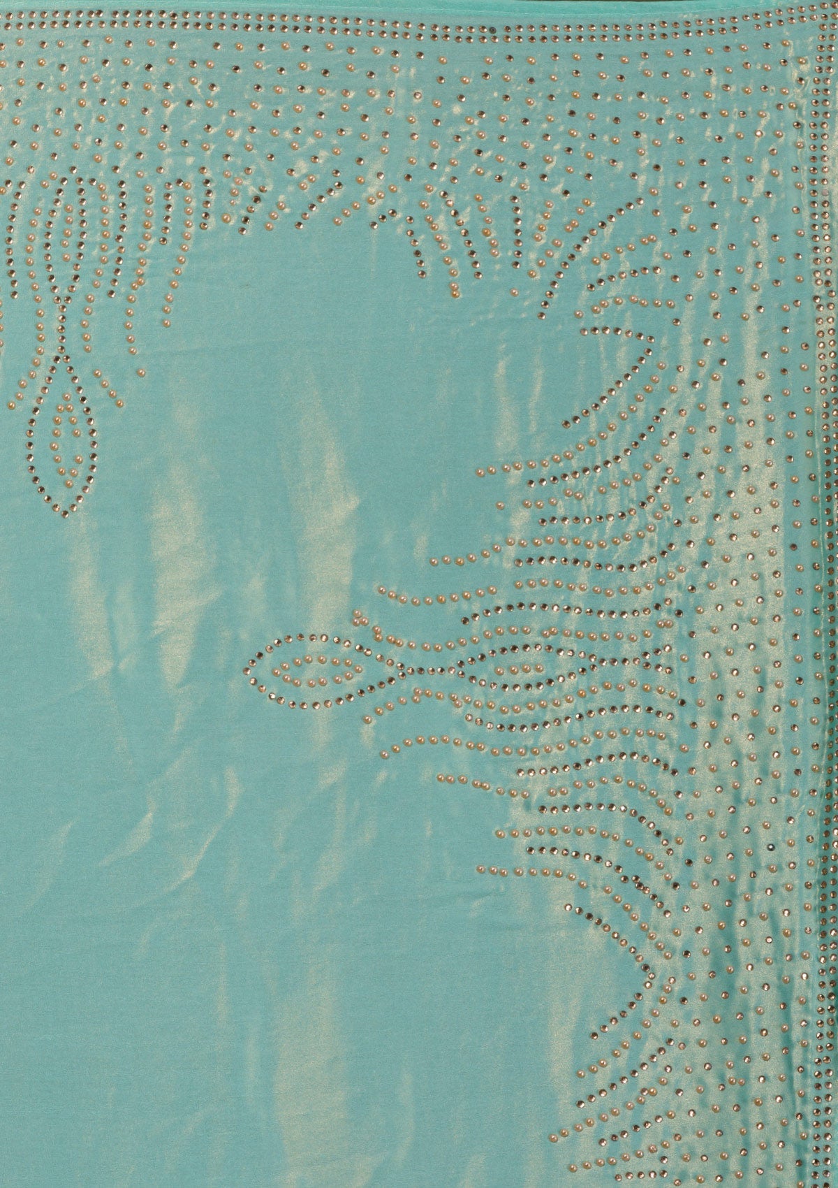Sea Green Stonework Satin Saree-Koskii