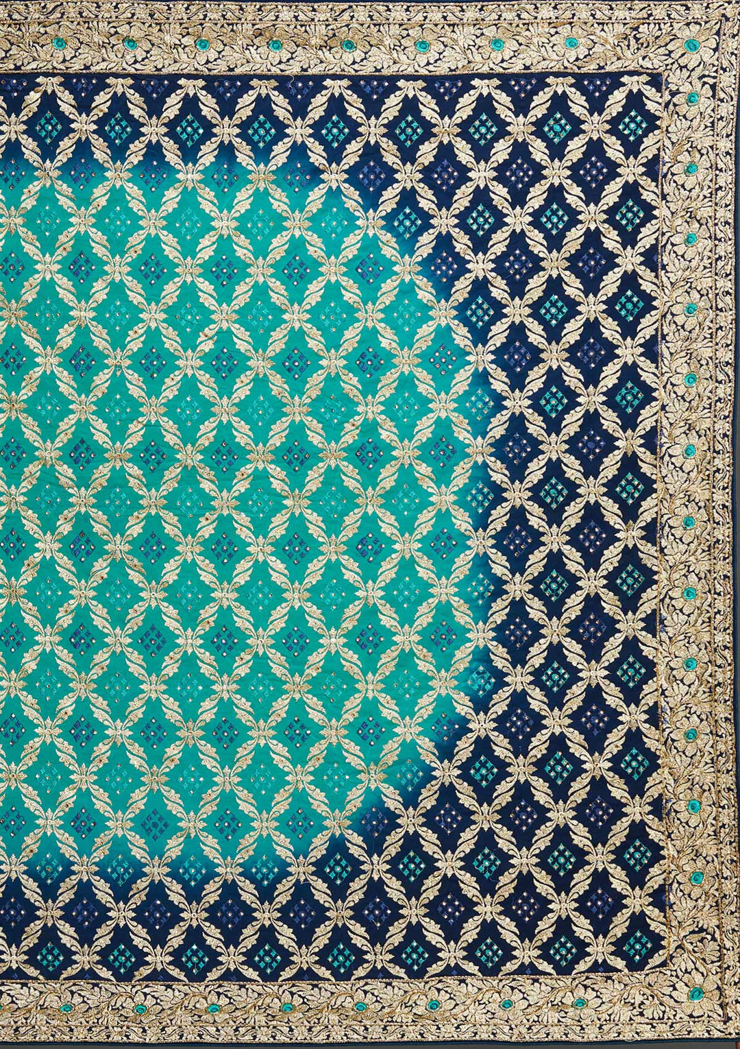 Sea Green Stonework Semi Crepe Saree - Koskii