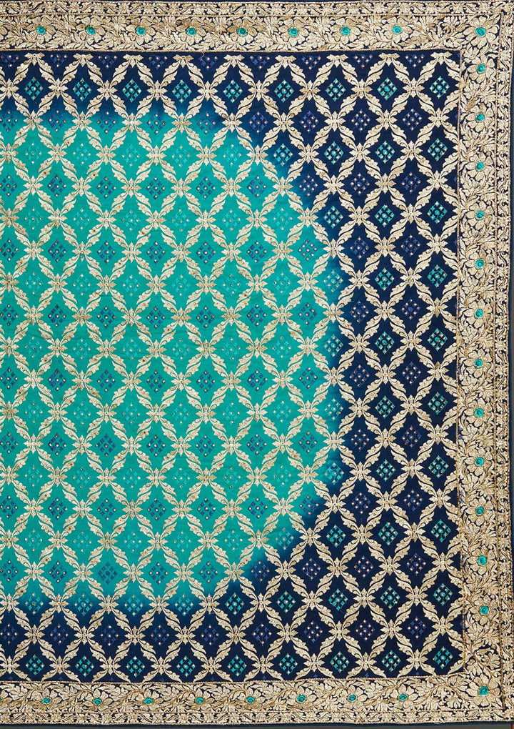 Sea Green Stonework Semi Crepe Saree - Koskii