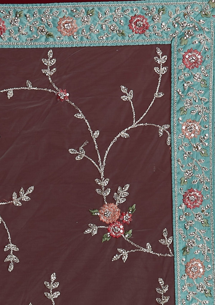 Sea Green Stonework Velvet Designer Semi-Stitched Lehenga - koskii
