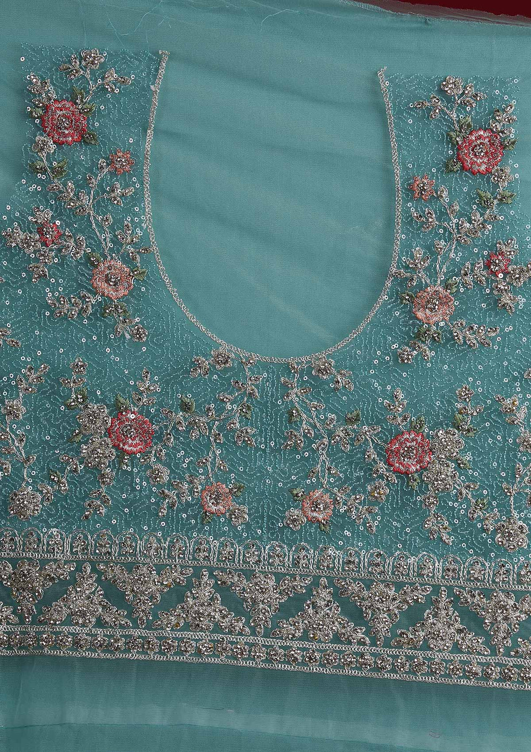 Sea Green Stonework Velvet Designer Semi-Stitched Lehenga - koskii