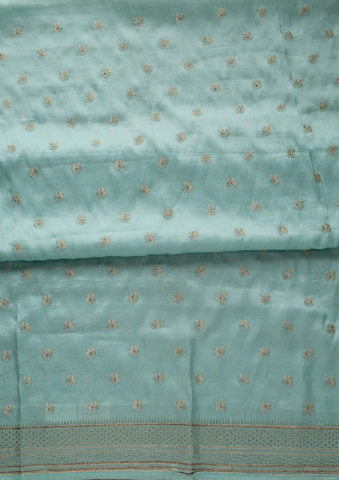 Sea Green Swarovski Chanderi Designer Unstitched Salwar Suit - koskii