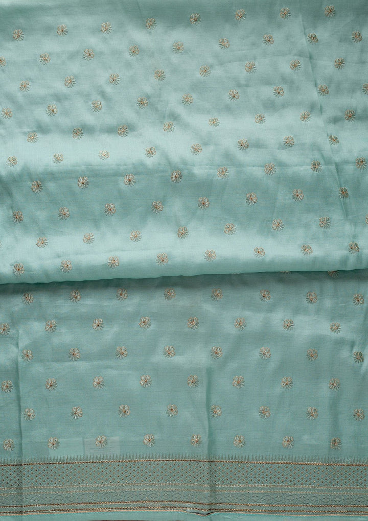Sea Green Swarovski Chanderi Designer Unstitched Salwar Suit - koskii