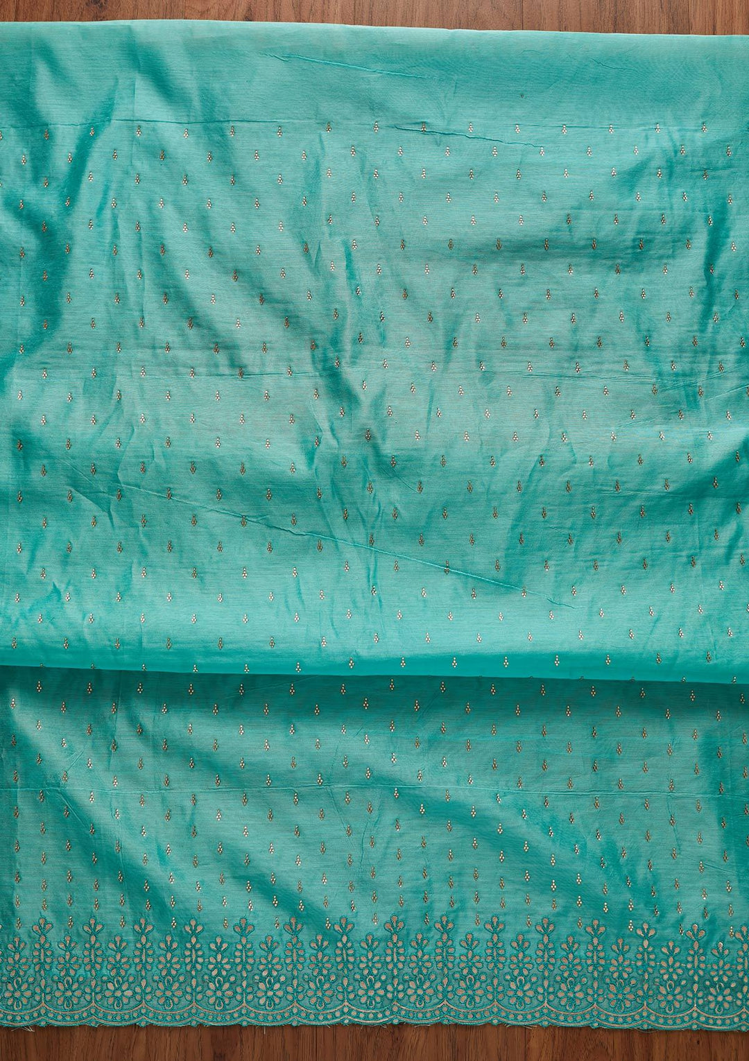 Sea Green Swarovski Chanderi Designer Unstitched Salwar Suit - koskii