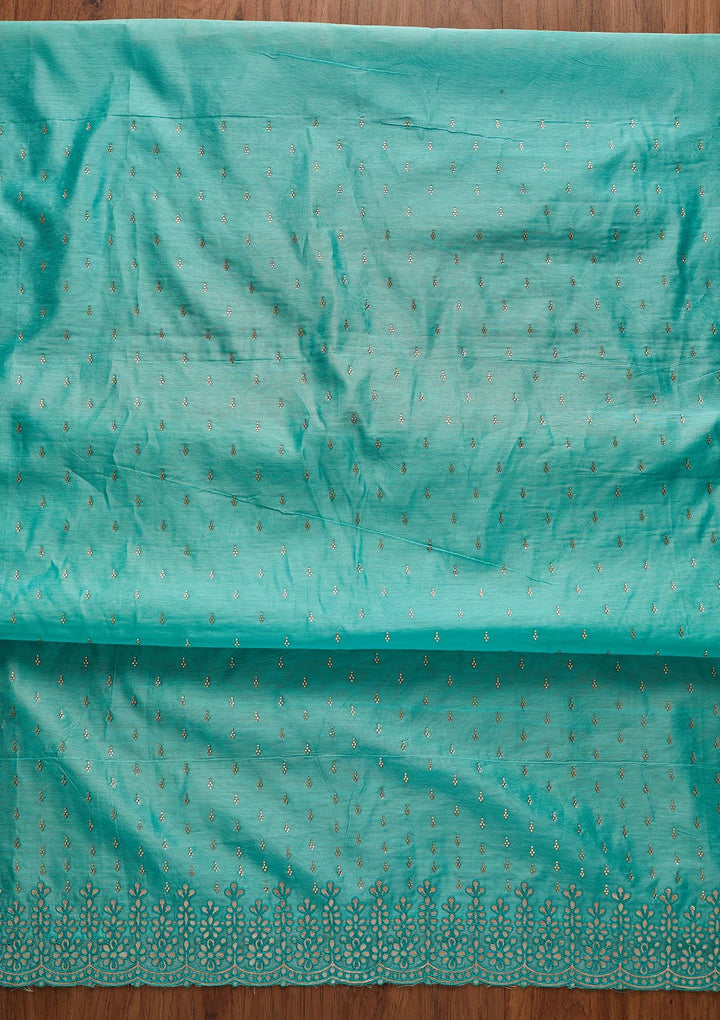 Sea Green Swarovski Chanderi Designer Unstitched Salwar Suit - koskii