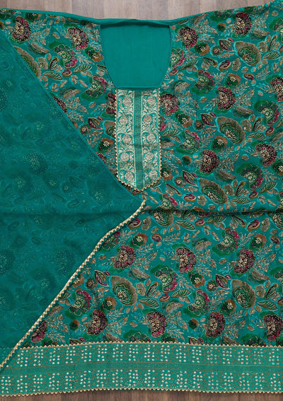 Sea Green Semi Crepe Swarovski Unstitched Salwar Suit-koskii