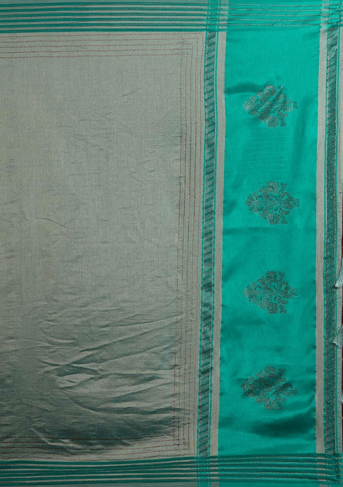 Sea Green Swarovski Semi Crepe Designer Saree - Koskii