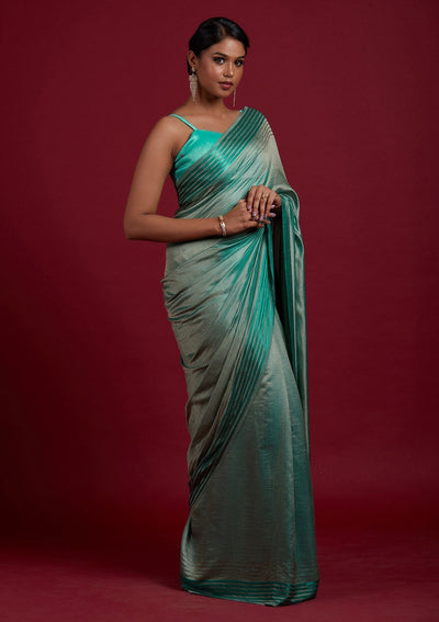 Sea Green Swarovski Semi Crepe Designer Saree - Koskii