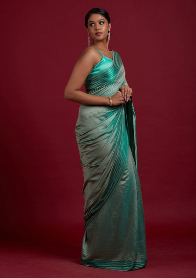 Sea Green Swarovski Semi Crepe Designer Saree - Koskii