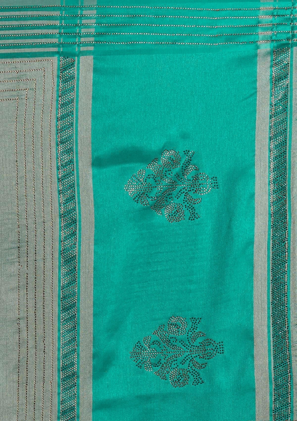 Sea Green Swarovski Semi Crepe Designer Saree - Koskii