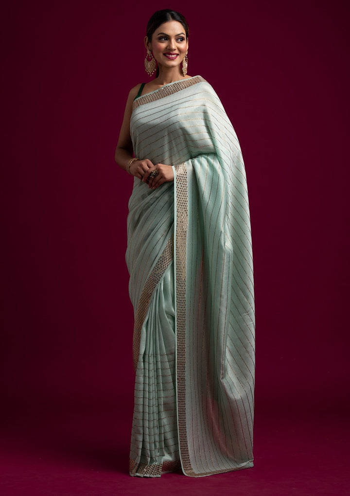 Sea Green Swarovski Shimmer Designer Saree - koskii