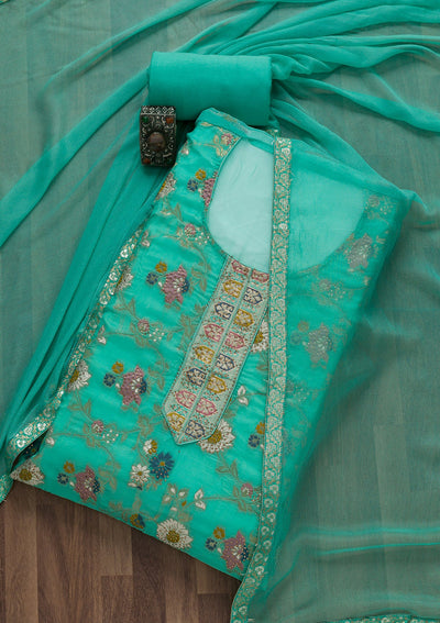 Sea Green Tissue Swarovski Unstitched Salwar Suit-koskii
