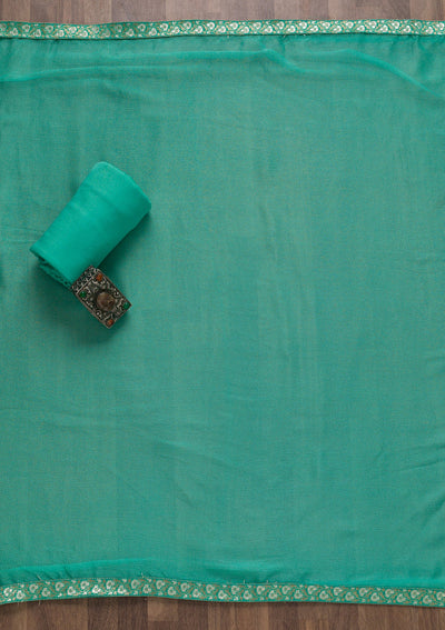 Sea Green Tissue Swarovski Unstitched Salwar Suit-koskii