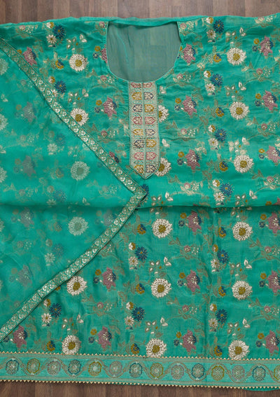Sea Green Tissue Swarovski Unstitched Salwar Suit-koskii