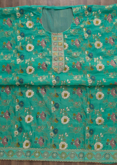 Sea Green Tissue Swarovski Unstitched Salwar Suit-koskii