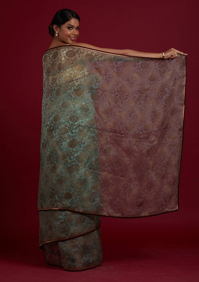 Sea Green Swarovski Tissue Designer Saree - Koskii