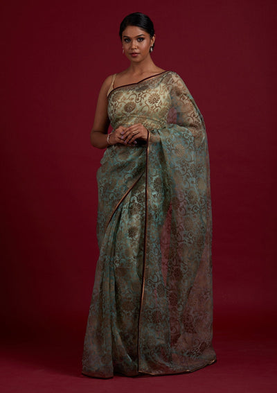 Sea Green Swarovski Tissue Designer Saree - Koskii