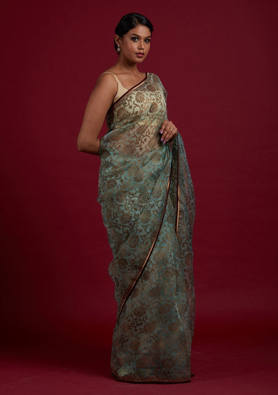 Sea Green Swarovski Tissue Designer Saree - Koskii