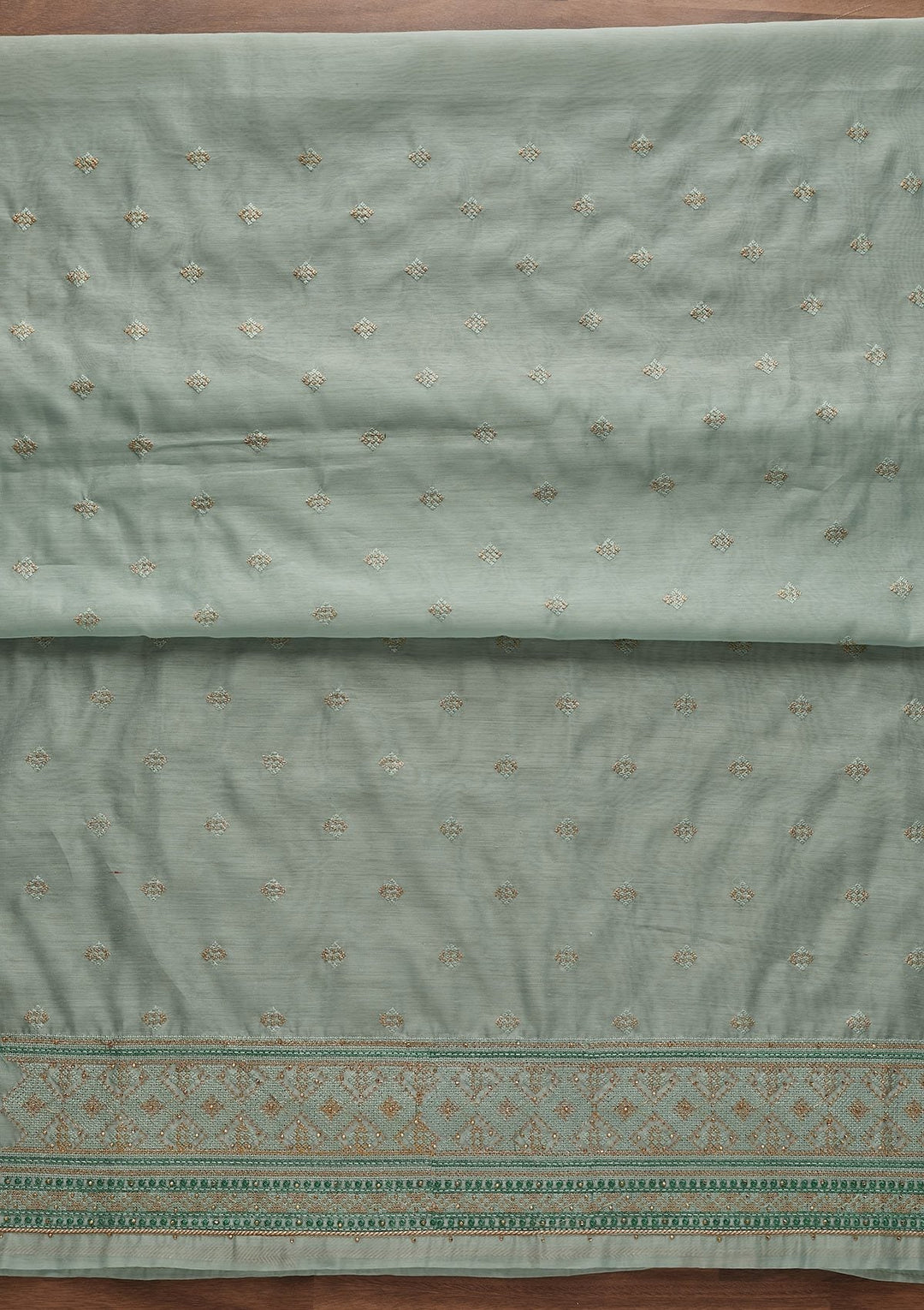 Sea Green Threadwork Chanderi Designer Unstitched Salwar Suit - Koskii