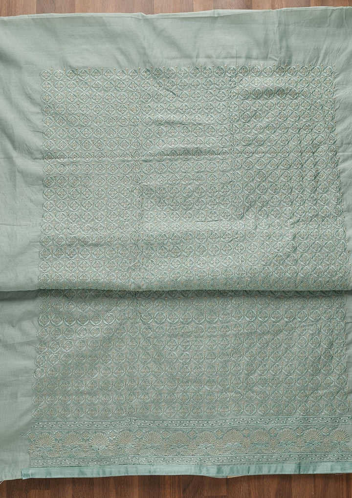 Sea Green Threadwork Chanderi Unstitched Salwar Suit-Koskii
