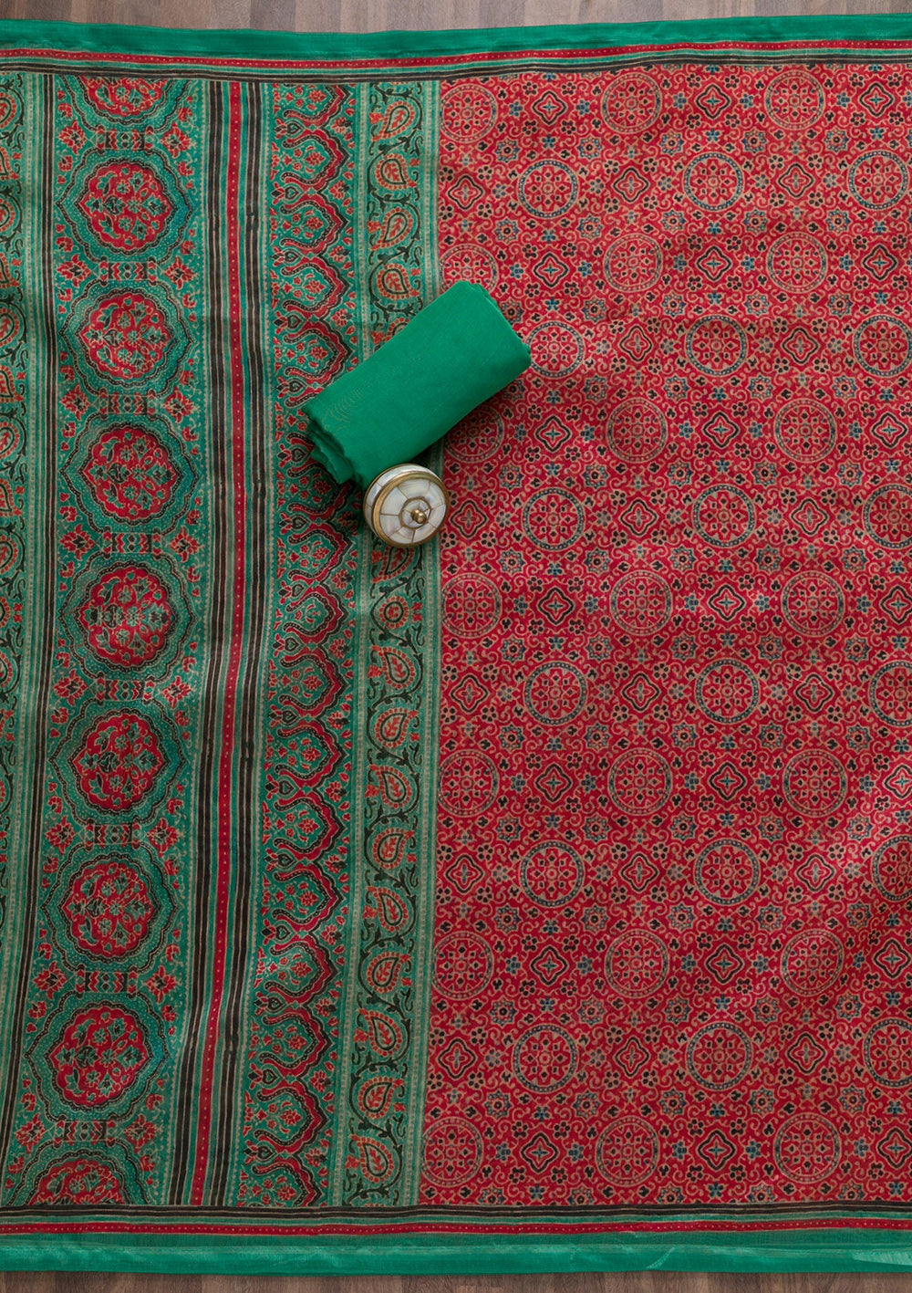 Sea Green Threadwork Chanderi Unstitched Salwar Suit-Koskii