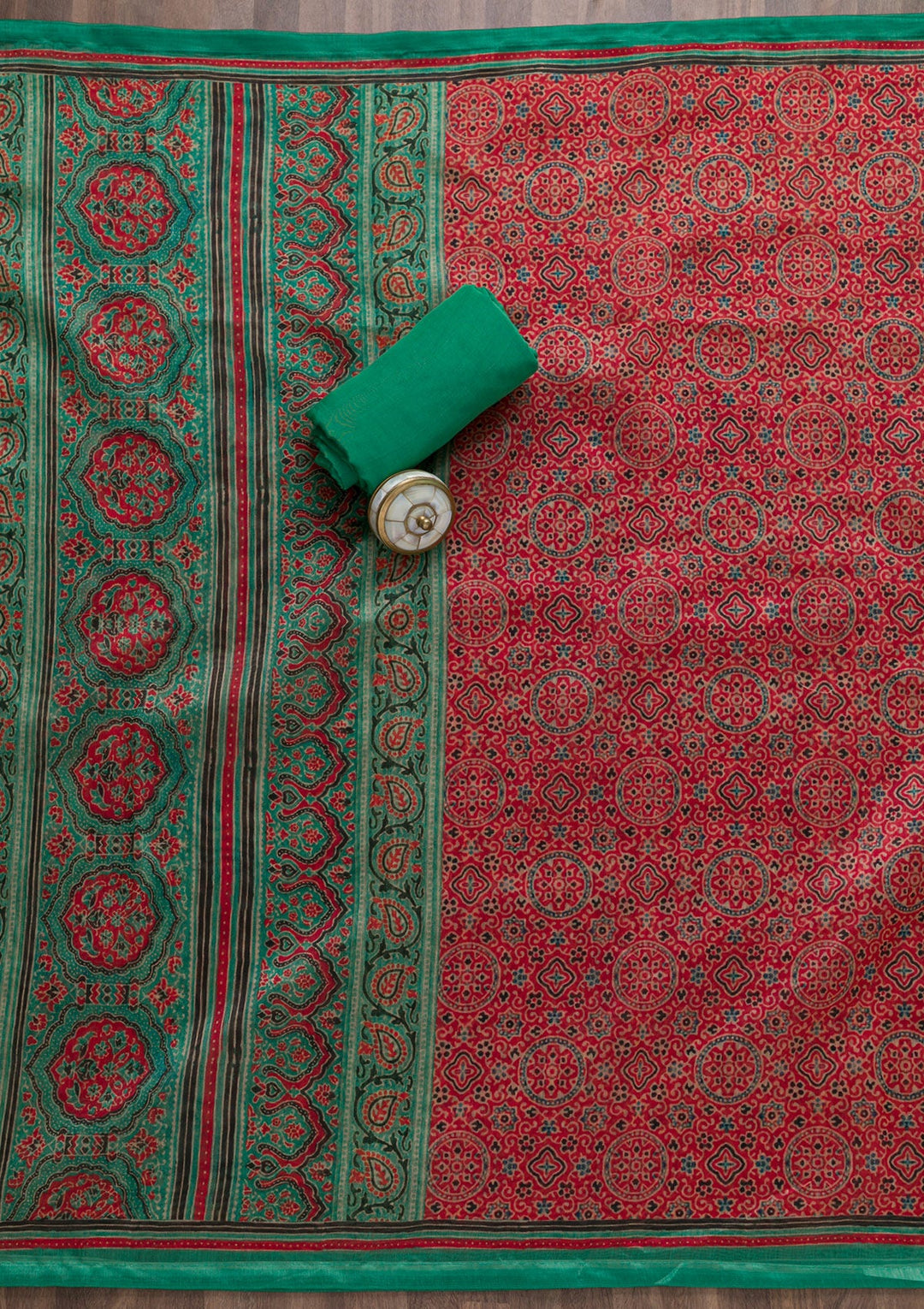 Sea Green Threadwork Chanderi Unstitched Salwar Suit-Koskii