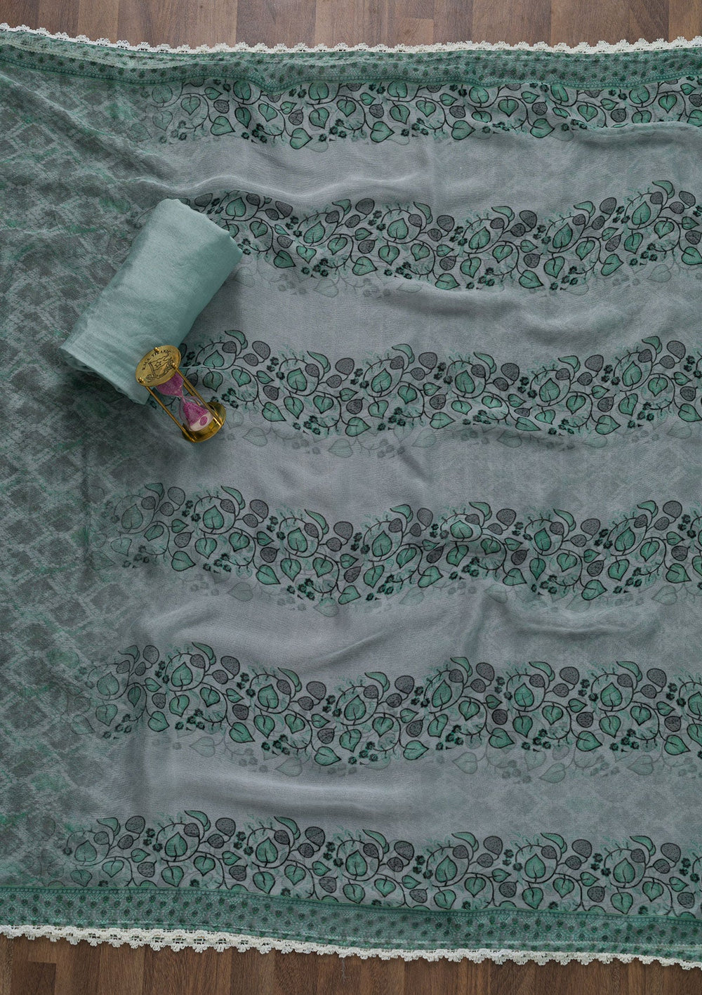 Sea Green Threadwork Chiffon Unstitched Salwar Suit-Koskii