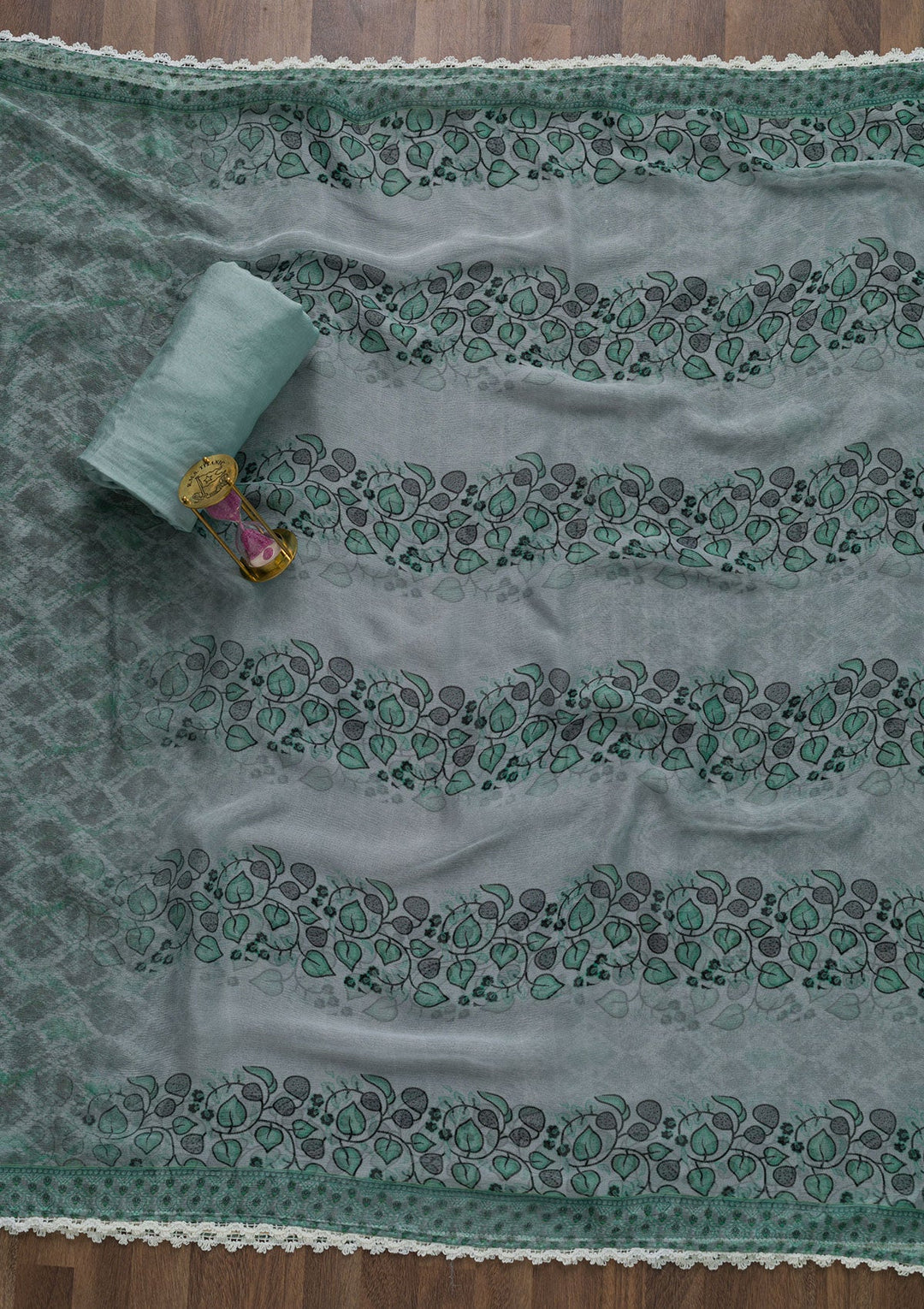 Sea Green Threadwork Chiffon Unstitched Salwar Suit-Koskii