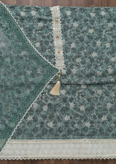 Sea Green Threadwork Chiffon Unstitched Salwar Suit-Koskii