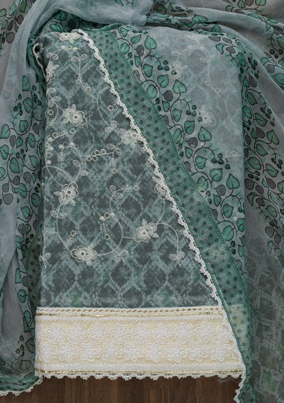 Sea Green Threadwork Chiffon Unstitched Salwar Suit-Koskii
