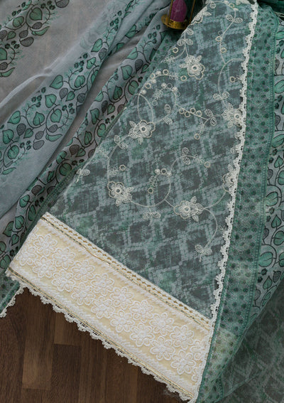 Sea Green Threadwork Chiffon Unstitched Salwar Suit-Koskii
