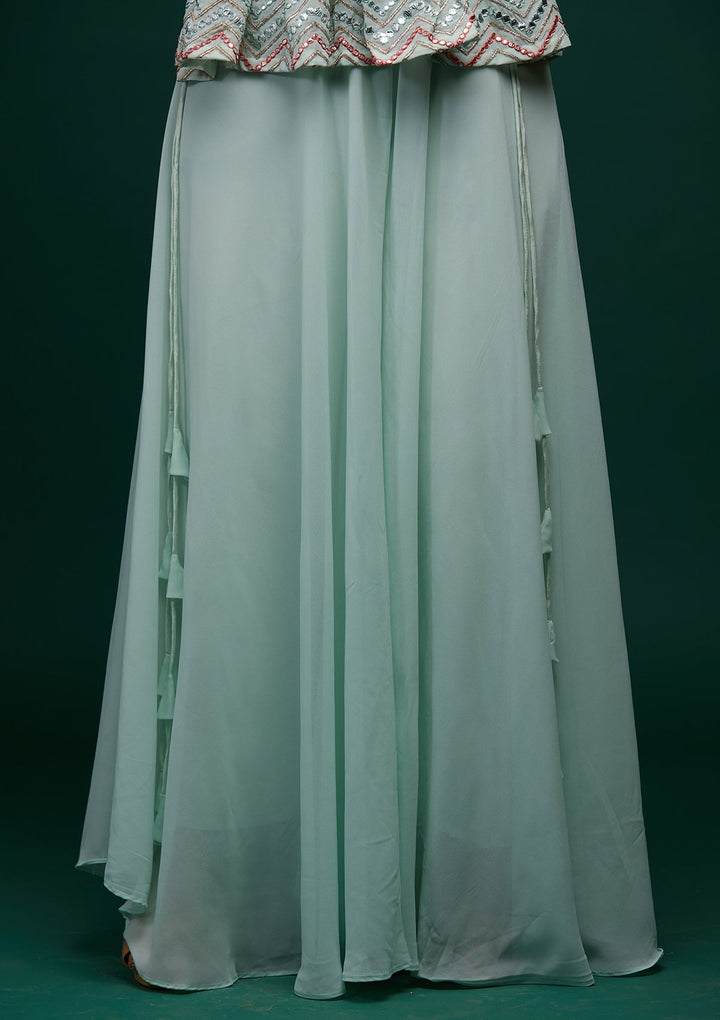 Sea Green Threadwork Georgette Designer Salwar Suit - Koskii